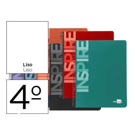 BLOC ESPIRAL LIDERPAPEL CUARTOINSPIRE TAPA EXTRADURA 80H 60 G LISO COLORES SURTIDOS