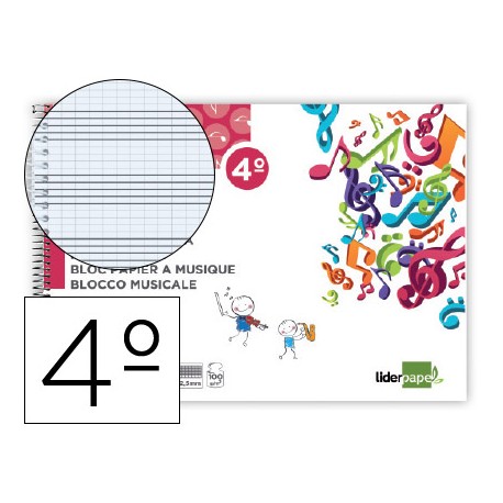 BLOC MUSICA LIDERPAPEL PENTAGRAMA PAUTADO 2,5MM CUARTO 20 HOJAS 100G/M2