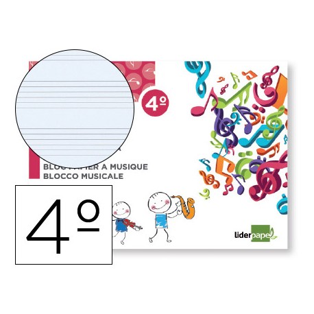 BLOC MUSICA LIDERPAPEL PENTAGRAMA 5MM CUARTO 20 HOJAS 100G/M2 GRAPADO
