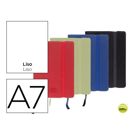 LIBRETA LIDERPAPEL ENCOLADO CON GOMILLA TAPA SIMIL PIEL COLORES SURTIDOS DIN A7 70G LISO 120 HOJAS