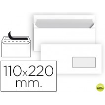 SOBRE LIDERPAPEL N 3 BLANCO DIN AMERICANO VENTANA DERECHA 110X220 MM TIRA DE SILICONA PAQUETE DE 25