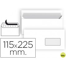 SOBRE LIDERPAPEL N 4 BLANCO AMERICANO VENTANA DERECHA 115X225 MM TIRA DE SILICONA PAQUETE DE 25 UNID