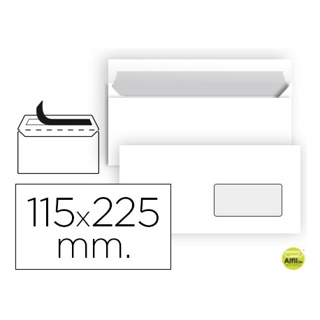 SOBRE LIDERPAPEL N 4 BLANCO AMERICANO VENTANA DERECHA 115X225 MM TIRA DE SILICONA PAQUETE DE 25 UNID