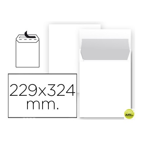 SOBRE LIDERPAPEL BOLSA N 8 BLANCO DIN 229X324 MM TIRA DE SILICONA PAQUETE DE 25 UNIDADES