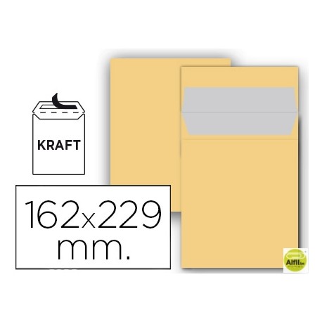 SOBRE LIDERPAPEL BOLSA N 5 KRAFT DIN C5 162X229 MM TIRA DE SILICONA PAQUETE DE 25 UNIDADES