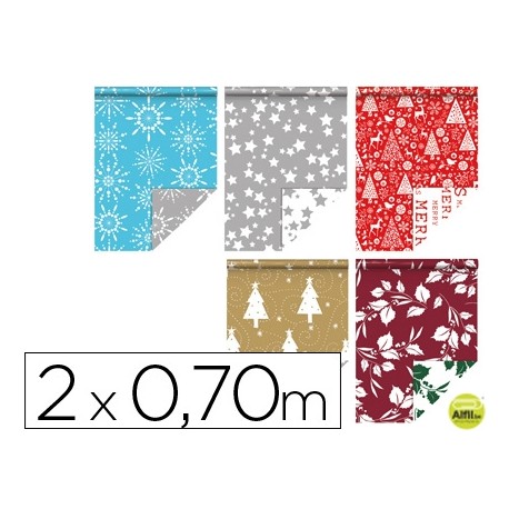 PAPEL FANTASIA NAVIDAD DOBLE CARA ROLLO DE 2X0,70 MT PAPEL 60 GR MODELOS SURTIDOS