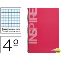 BLOC ESPIRAL LIDERPAPEL CUARTO INSPIRE TAPA EXTRADURA 80H 60 GR CUADRO 4 MM CON MARGEN COLOR ROSA