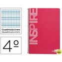 BLOC ESPIRAL LIDERPAPEL CUARTO INSPIRE TAPA EXTRADURA 80H 60 GR CUADRO 4 MM CON MARGEN COLOR ROSA