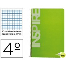 BLOC ESPIRAL LIDERPAPEL CUARTO INSPIRE TAPA EXTRADURA 80H 60 GR CUADRO 4 MM CON MARGEN COLOR VERDE C