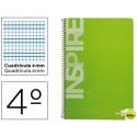 BLOC ESPIRAL LIDERPAPEL CUARTO INSPIRE TAPA EXTRADURA 80H 60 GR CUADRO 4 MM CON MARGEN COLOR VERDE C