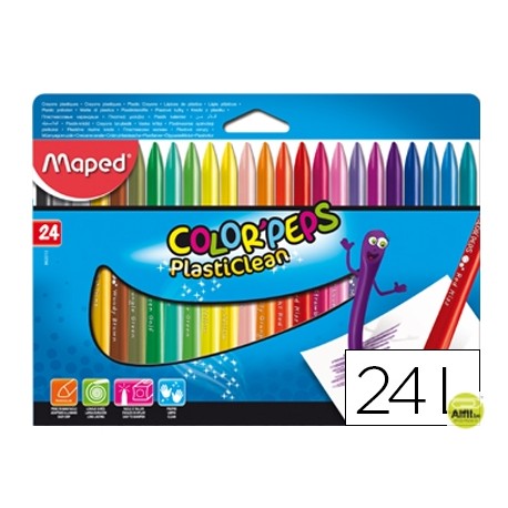 LAPICES DE CERA MAPED PLASTICLEAN CAJA DE 24 COLORES SURTIDOS