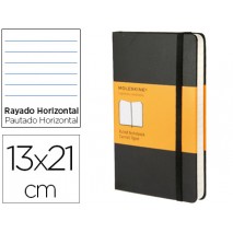 LIBRETA MOLESKINE TAPA DURA RAYADO HORIZONTAL 240 HOJAS COLOR NEGRO CIERRE CON GOMA 130X210 MM