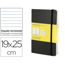 LIBRETA MOLESKINE TAPA BLANDA RAYADO HORIZONTAL 192 HOJAS COLOR NEGRO CIERRE CON GOMA 190X250 MM