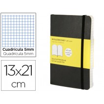 LIBRETA MOLESKINE TAPA BLANDA CUADRO 5 MM 240 HOJAS COLOR NEGRO CIERRE CON GOMA 130X210 MM