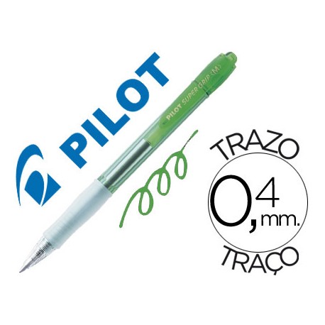 BOLIGRAFO PILOT SUPER GRIP RETRACTIL SUJECION DE CAUCHO TINTA DE ACEITE VERDE NEON