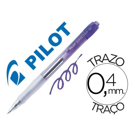BOLIGRAFO PILOT SUPER GRIP RETRACTIL SUJECION DE CAUCHO TINTA DE ACEITE VIOLETA NEON