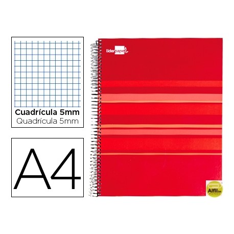 BLOC ESPIRAL LIDERPAPEL A4 MICRO CLASSIC TAPA FORRADA 160 H 60 GR CUADRO 5 MM 5 BANDAS 4 TALADROS RO