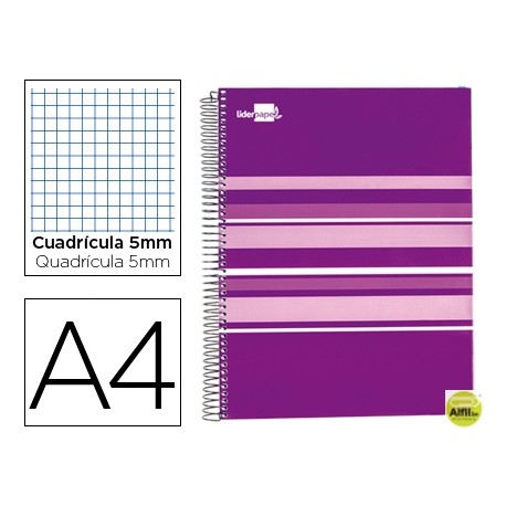BLOC ESPIRAL LIDERPAPEL A4 MICRO CLASSIC TAPA FORRADA 160 H 60 GR CUADRO 5 MM 5 BANDAS 4 TALADROS MO
