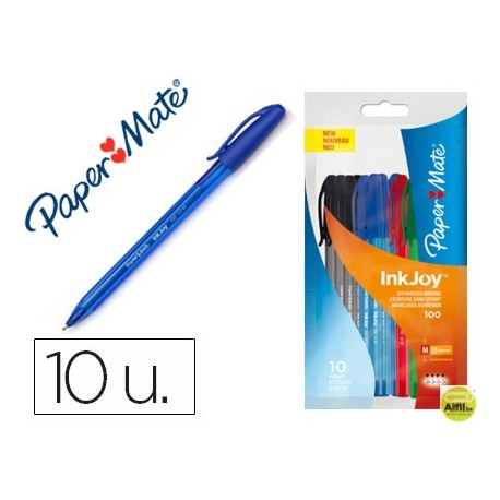 BOLIGRAFO PAPER MATE INKJOY 100 PUNTA MEDIA TRAZO 1 MM BOLSA 10