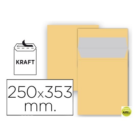 SOBRE LIDERPAPEL BOLSA N 11 KRAFT FOLIO PROLONGADO 250X353 MM TIRA DE SILICONA PAQUETE DE 25 UNIDADE