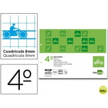 RECAMBIO LIDERPAPEL CUARTO 100 HOJAS 70G/M2 CUADRO PAUTADO 8 MM CON MARGEN 2 TALADROS APAISADO