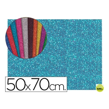 GOMA EVA CON PURPURINA LIDERPAPEL 50X70CM 60G/M2 ESPESOR 2MM AZUL CLARO
