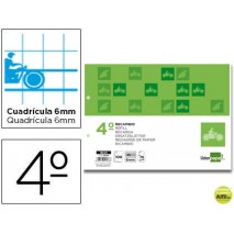 RECAMBIO LIDERPAPEL CUARTO 100 HOJAS 70G/M2 CUADRO PAUTADO 6 MM CON MARGEN 2 TALADROS APAISADO