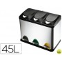 PAPELERA CONTENEDOR Q-CONNECT METALICA CON TAPADERA DE PLASTICO Y PEDAL 3 DEPOSITOS 45L 605X340X485