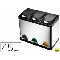 PAPELERA CONTENEDOR Q-CONNECT METALICA CON TAPADERA DE PLASTICO Y PEDAL 3 DEPOSITOS 45L 605X340X485