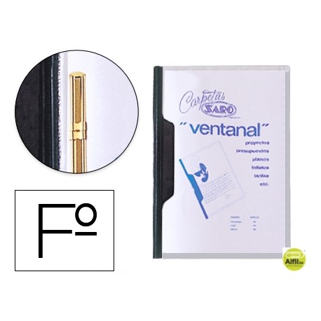 CARPETA DOSSIER FASTENER PLASTICO SARO FOLIO CON VENTANA COLOR NEGRO