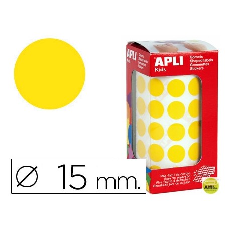 GOMETS AUTOADHESIVOS CIRCULARES 15 MM AMARILLO EN ROLLO CON 2832 UNIDADES