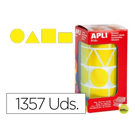 GOMETS AUTOADHESIVOS FIGURAS GEOMETRICAS TAMAÑO XL AMARILLO EN ROLLO CON 1357 UNIDADES