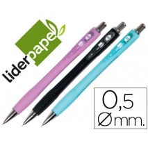 PORTAMINAS LIDERPAPEL SHAKER 0.5 MM CON GOMA SUJECION SOFT Y PUNTA RETRACTIL COLORES SURTIDOS