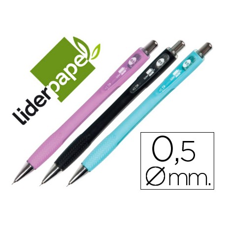 PORTAMINAS LIDERPAPEL SHAKER 0.5 MM CON GOMA SUJECION SOFT Y PUNTA RETRACTIL COLORES SURTIDOS