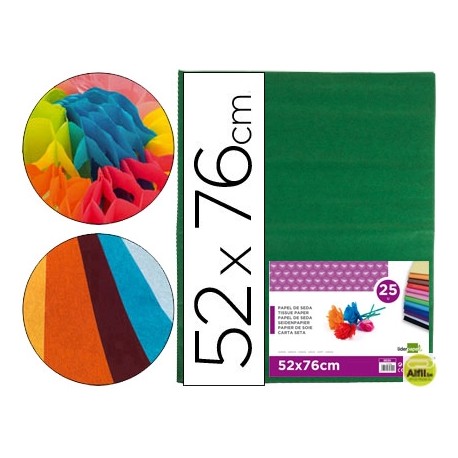 PAPEL SEDA LIDERPAPEL VERDE OSCURO 50X76CM 18 GR/M2 PAQUETE DE 25 HOJAS