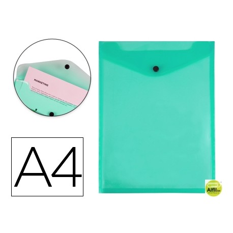 CARPETA LIDERPAPEL DOSSIER BROCHE POLIPROPILENO DIN A4 FORMATO VERTICAL VERDE TRANSPARENTE 50 HOJAS