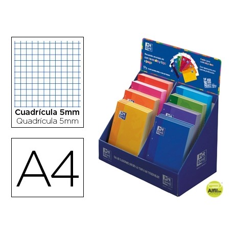 RECAMBIO COLOR OXFORD DIN A4 80 HOJAS 90 GR OPTIK PAPER CUADROS 5MM 4 TALADROS EXPOSITOR 32 UNIDADES
