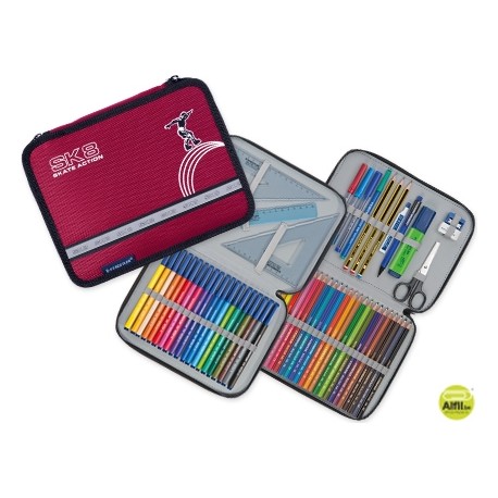 PLUMIER ESCOLAR STAEDTLER SKATE GRANDE DE TELA COLOR ROJO DOBLE CREMALLERA