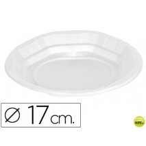 PLATO DE PLASTICO BLANCO LLANO 17CM DE DIAMETRO PAQUETE DE 50