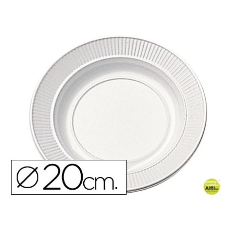 PLATO DE PLASTICO BLANCO LLANO 20CM DE DIAMETRO PAQUETE DE 50