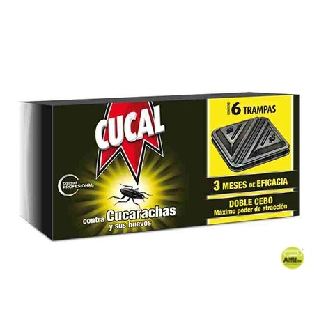 TRAMPA DE CUCARACHAS CUCAL CONTRA CUCARACHAS Y HUEVOS DOBLE CEBO 3 MESES DE EFICACIA PACK DE 6 TRAMP