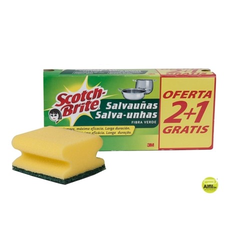 ESTROPAJO SALVAUÑAS SCOTCH BRITE FIBRA VERDE PAQUETE 3X2