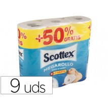 PAPEL HIGIENICO SCOTTEX MEGARROLLO DOBLE LARGO PACK DE 6+3 ROLLOS
