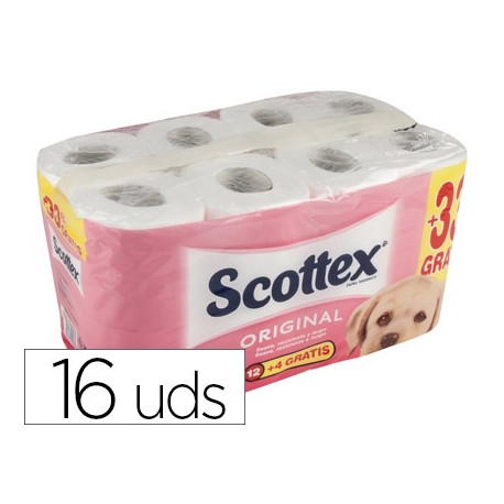 PAPEL HIGIENICO SCOTTEX ORIGINAL PACK 12+4 ROLLOS