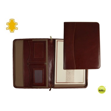 CARPETA PORTAFOLIOS ARTESANIA DE PIEL TAMAÑO DIN A4 COLOR MARRON CON CREMALLERA Y DEPARTAMENTOS 343X
