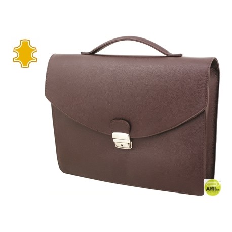 CARTERA PORTAFOLIOS ARTESANIA DE PIEL COLOR MARRON CHOCOLATE CON BROCHE 390X340X80 MM