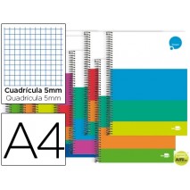 BLOC ESPIRAL LIDERPAPEL A4 DREAM TAPA EXTRADURA 140 H 80G CUADRO 5 MM 5 BANDAS 4 TALADROS MICRO COLO