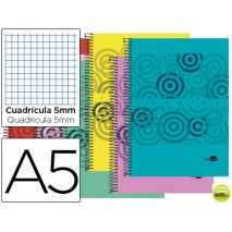BLOC ESPIRAL LIDERPAPEL A5 MICRO IMAGINE TAPA POLIPROPILENO 160H 60G CUADRO 5MM 5 BANDA6 TALADROS C