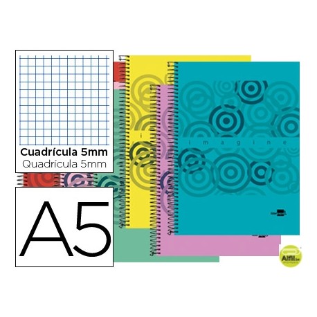 BLOC ESPIRAL LIDERPAPEL A5 MICRO IMAGINE TAPA POLIPROPILENO 160H 60G CUADRO 5MM 5 BANDA6 TALADROS C