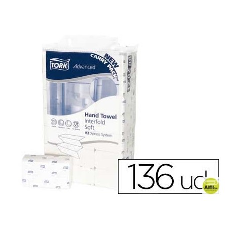 TOALLA DE PAPEL ENGARZADA 2 CAPAS 8,5X21,2 CM PAQUETE DE 136 UNIDADES PARA DISPENSADOR H2